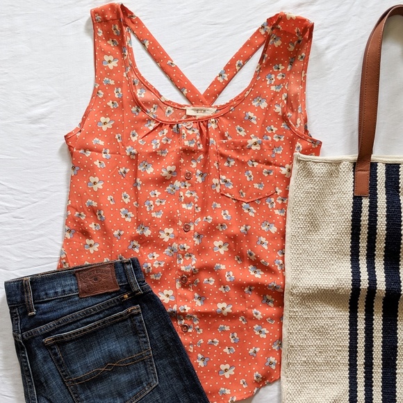 Anthropologie Tops - Anthropologie E hanger M Orange Floral Tank